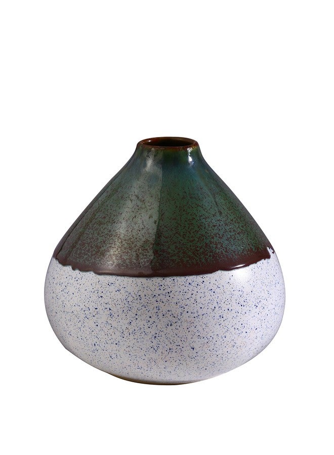 Caffeine Ceramic Handmade White and Green Oval Shape Vase or Flower Vase for Home Decor, Living Room, Bedroom, Office, Center Table (1 Pc) - Image 1